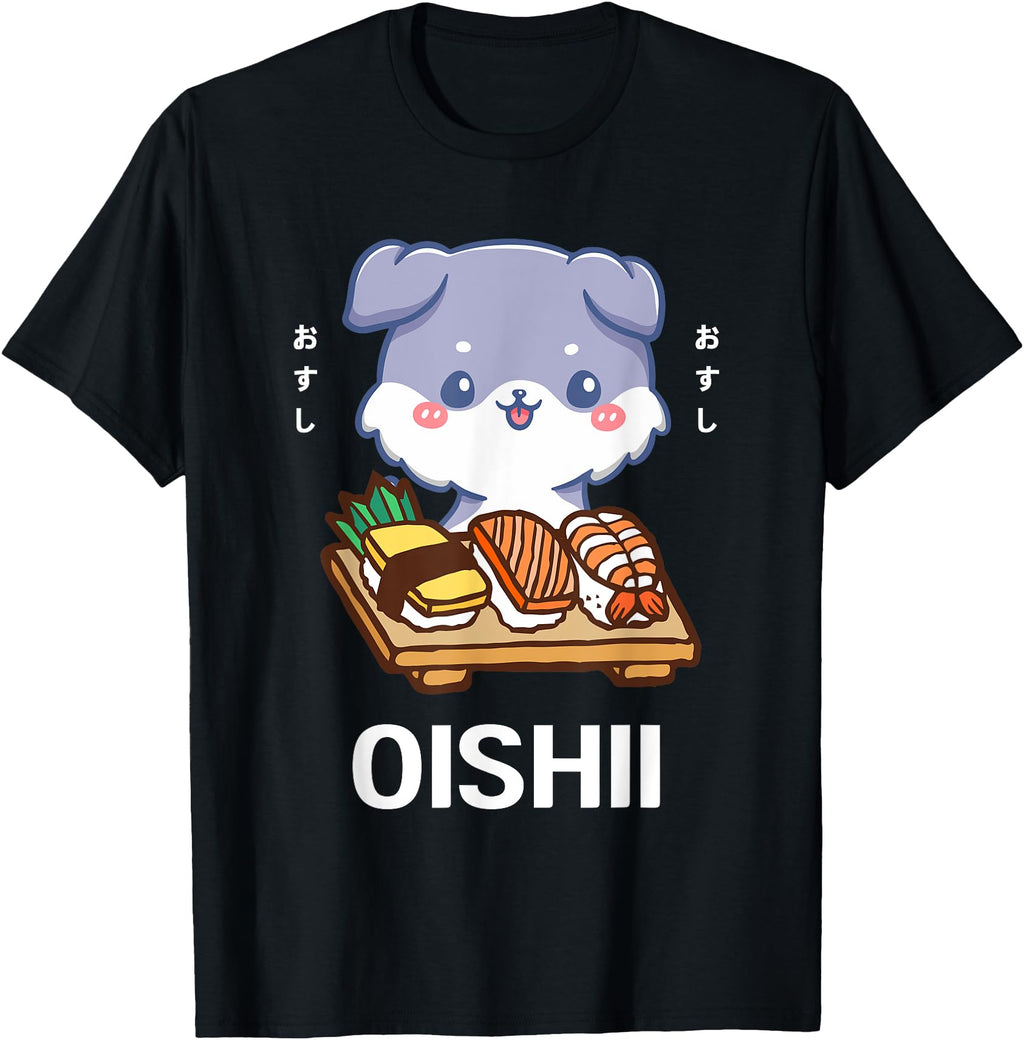 Kawaii Dog Puppy Eats Sushi Japanese Sweatshirt - Streetwear Style Unisex - T-Shirt, Sweatshirt, Hoodie