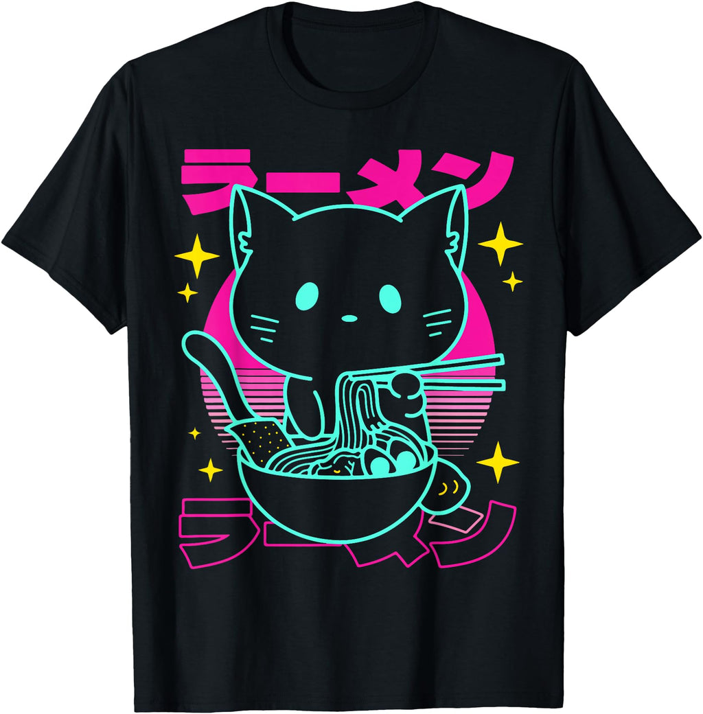 Authentic Anime Ramen Cat Japanese T-Shirt - Aesthetic Graphic for Adults - T-Shirt, Sweatshirt, Hoodie