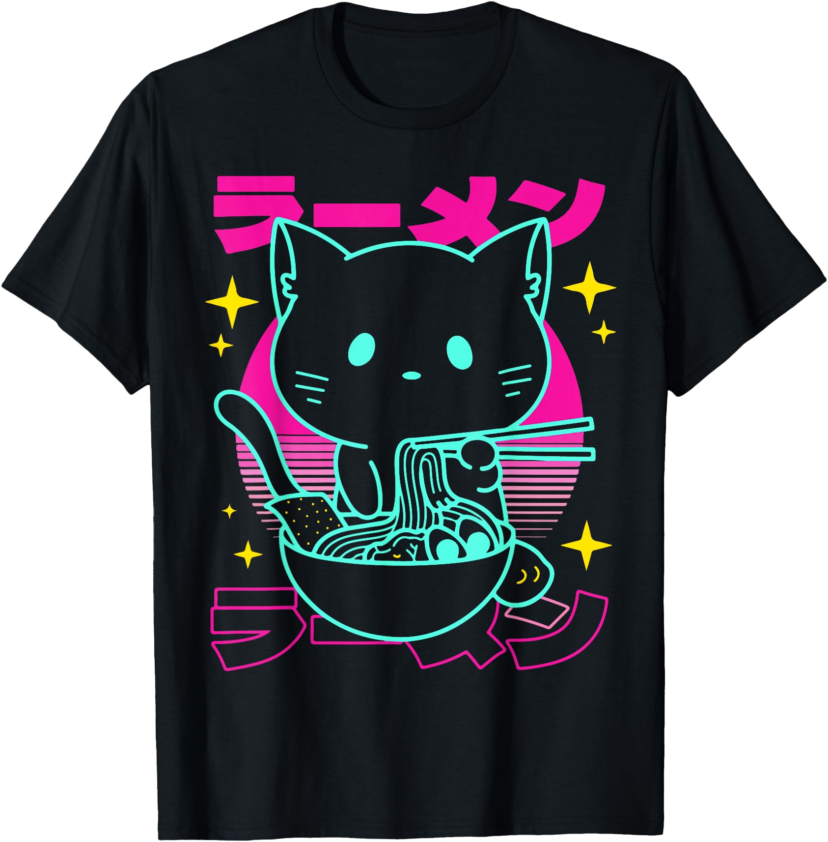 Authentic Anime Ramen Cat Japanese T-Shirt - Aesthetic Graphic for Adults - T-Shirt, Sweatshirt, Hoodie
