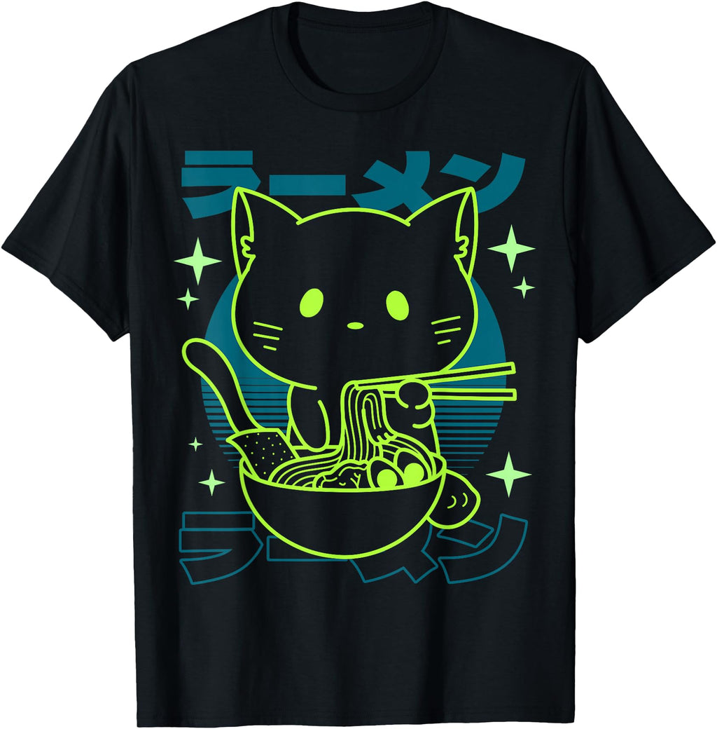 Authentic Anime Ramen Cat Hoodie - Casual Everyday Wear for Adults - T-Shirt, Sweatshirt, Hoodie