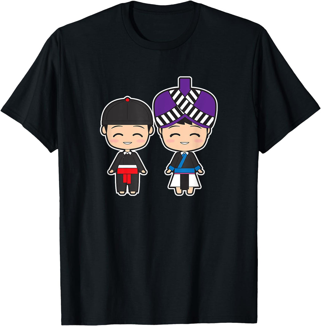 Handcrafted Hmong White Couple Chibi T-Shirt - Unique Graphic for Adults - T-Shirt, Sweatshirt, Hoodie