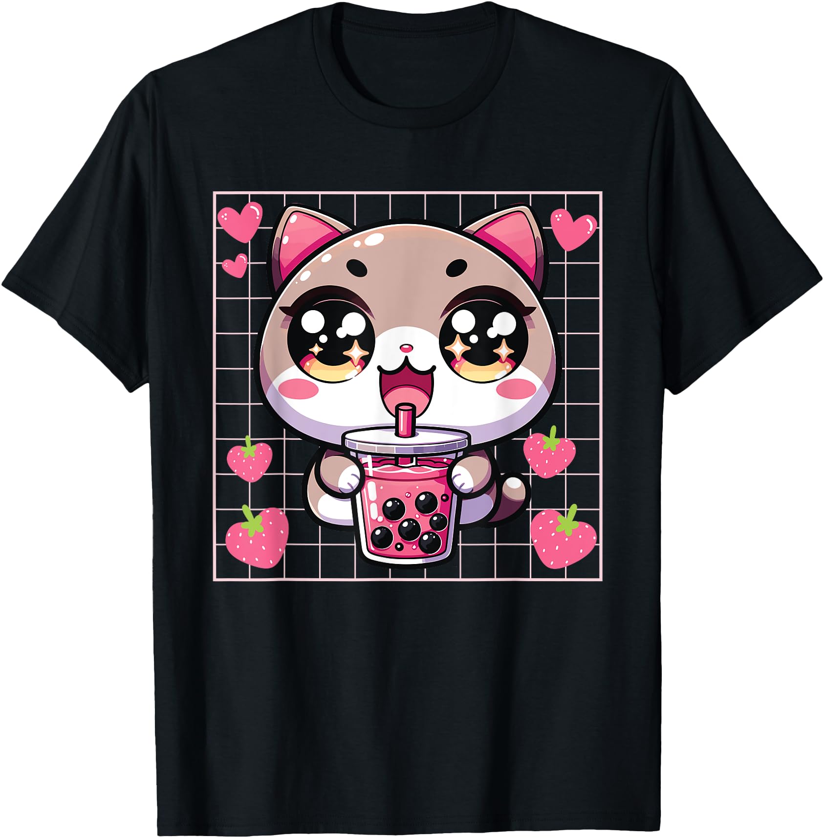 Handcrafted Chibi Cat Drinking Boba Hoodie - Minimalist Print Men Women - T-Shirt, Sweatshirt, Hoodie