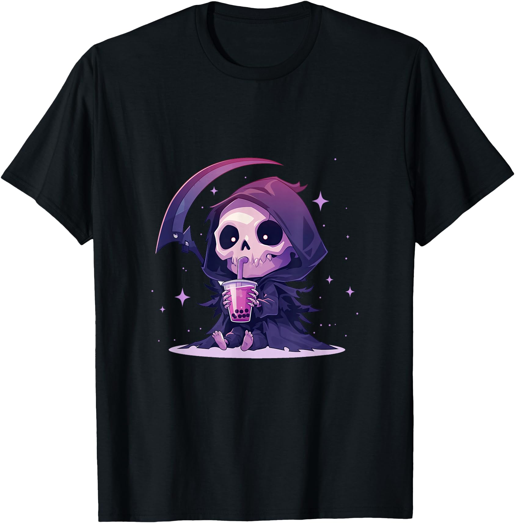 Chibi Grim Reaper Drinking Boba Tea Hoodie - Aesthetic Graphic Unisex - T-Shirt, Sweatshirt, Hoodie