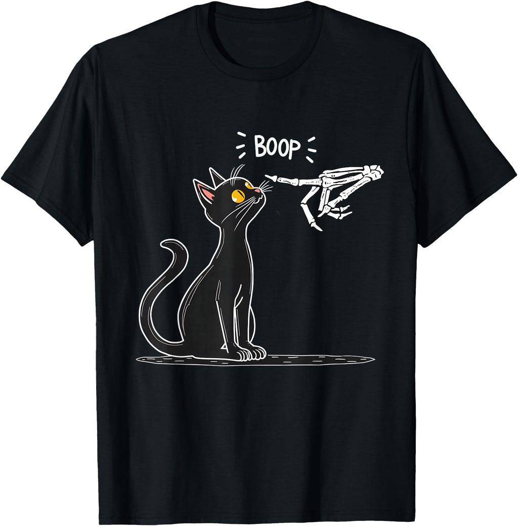 Black Cat Skeleton Hand Boop Halloween T-Shirt - Unique Graphic Unisex - T-Shirt, Sweatshirt, Hoodie