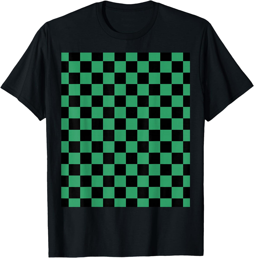 Exclusive Green Checkered Anime T-Shirt - Unique Graphic Men Women - T-Shirt, Sweatshirt, Hoodie