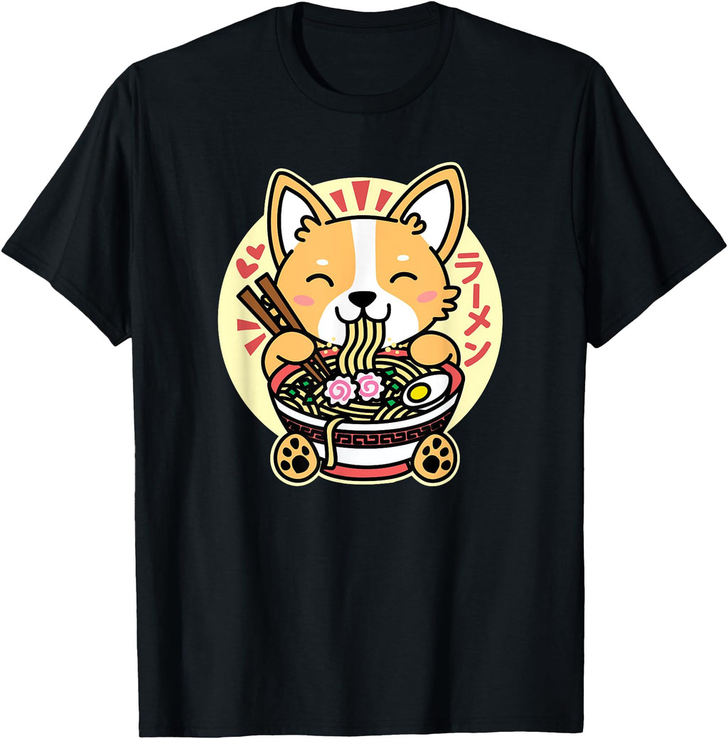 Exclusive Kawaii Ramen Anime Dog Hoodie - Minimalist Print for Adults - T-Shirt, Sweatshirt, Hoodie