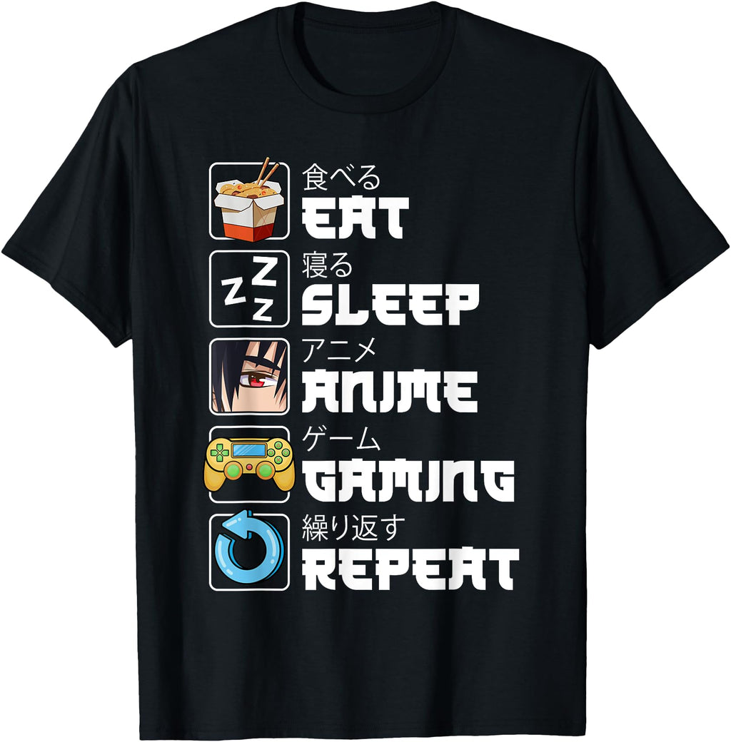 Eat Sleep Anime Gaming Repeat Japan Anime Hoodie - Minimalist Print Unisex - T-Shirt, Sweatshirt, Hoodie