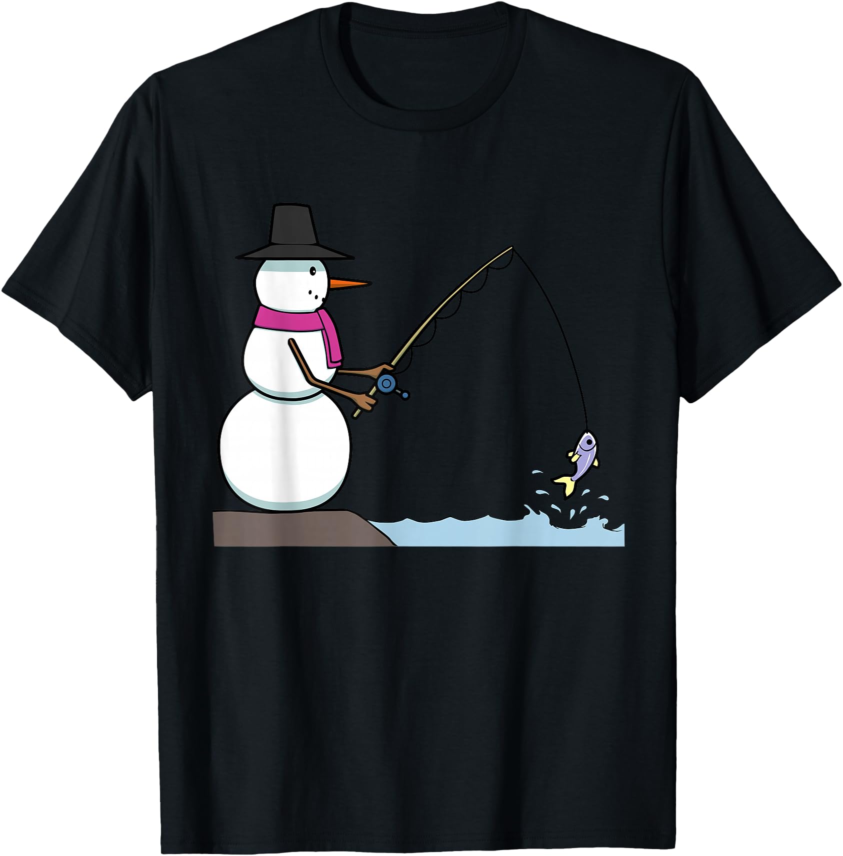 Original Fishing Snowman Cartoon T-Shirt - Unique Graphic for Adults - T-Shirt, Sweatshirt, Hoodie