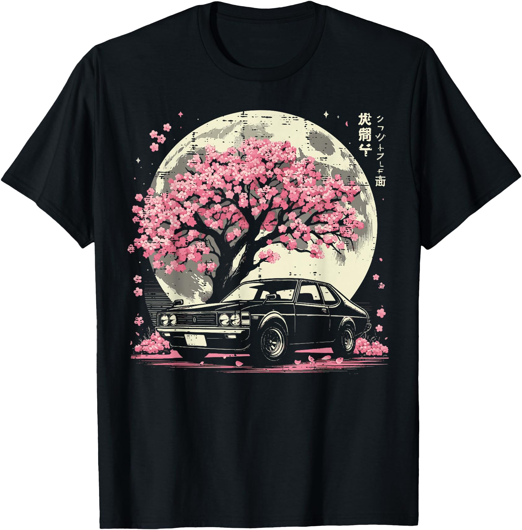 Black Car Japanese Cherry Blossom Sakura Sweatshirt - Graphic Print Unisex - T-Shirt, Sweatshirt, Hoodie
