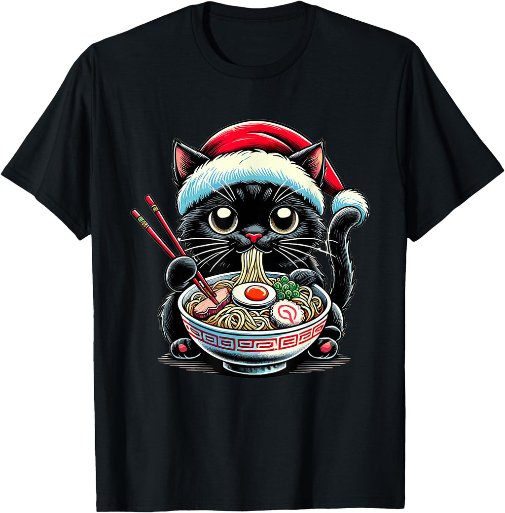 Cat Ramen Santa Hat Japanese T-Shirt - Streetwear Style for Adults - T-Shirt, Sweatshirt, Hoodie