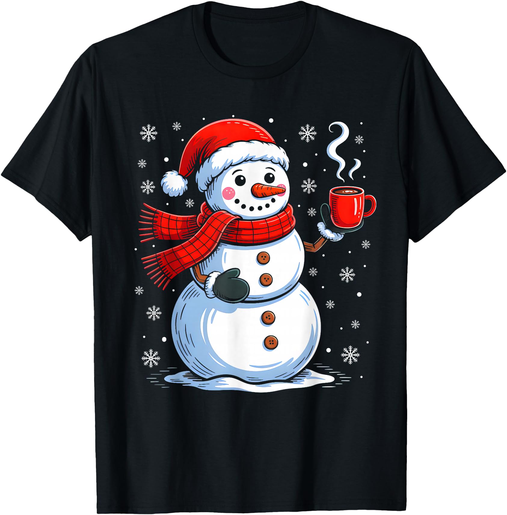 Snowman Drinking Coffee Pajamas T-Shirt - Custom Art Print for Adults - T-Shirt, Sweatshirt, Hoodie