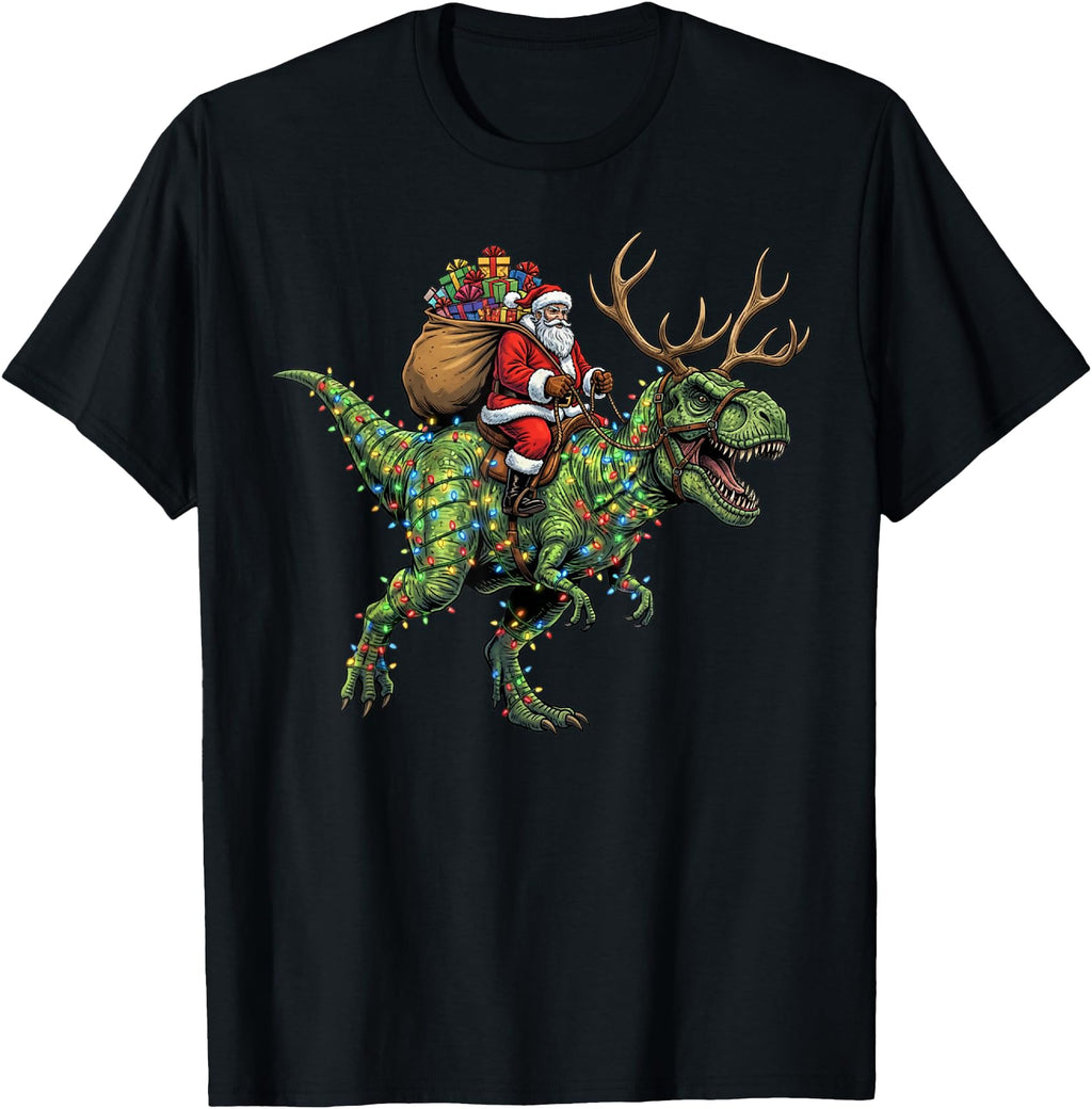 Santa Riding Dinosaur T Rex Rare Hoodie - Custom Art Print Men Women - T-Shirt, Sweatshirt, Hoodie