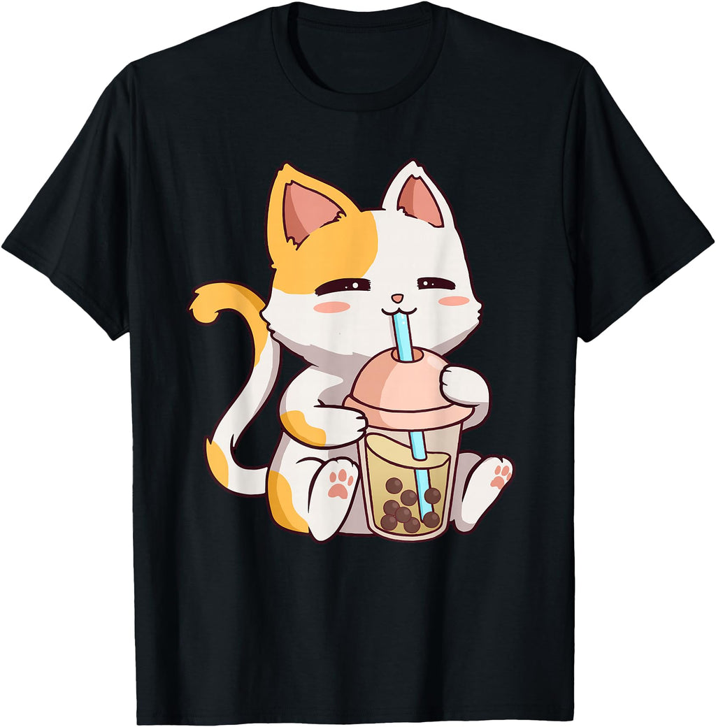 Handcrafted Cat Kawaii Boba Tea Bubble Hoodie - Novelty Apparel for Adults - T-Shirt, Sweatshirt, Hoodie