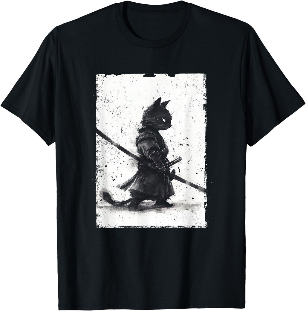 Samurai Cat Art Japanese Ukiyo E T-Shirt - Graphic Print Men Women - T-Shirt, Sweatshirt, Hoodie
