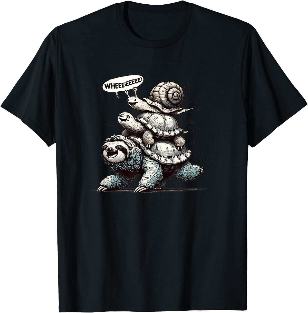 Exclusive Sloth Turtle Snail Piggyback Hoodie - Minimalist Print Unisex - T-Shirt, Sweatshirt, Hoodie