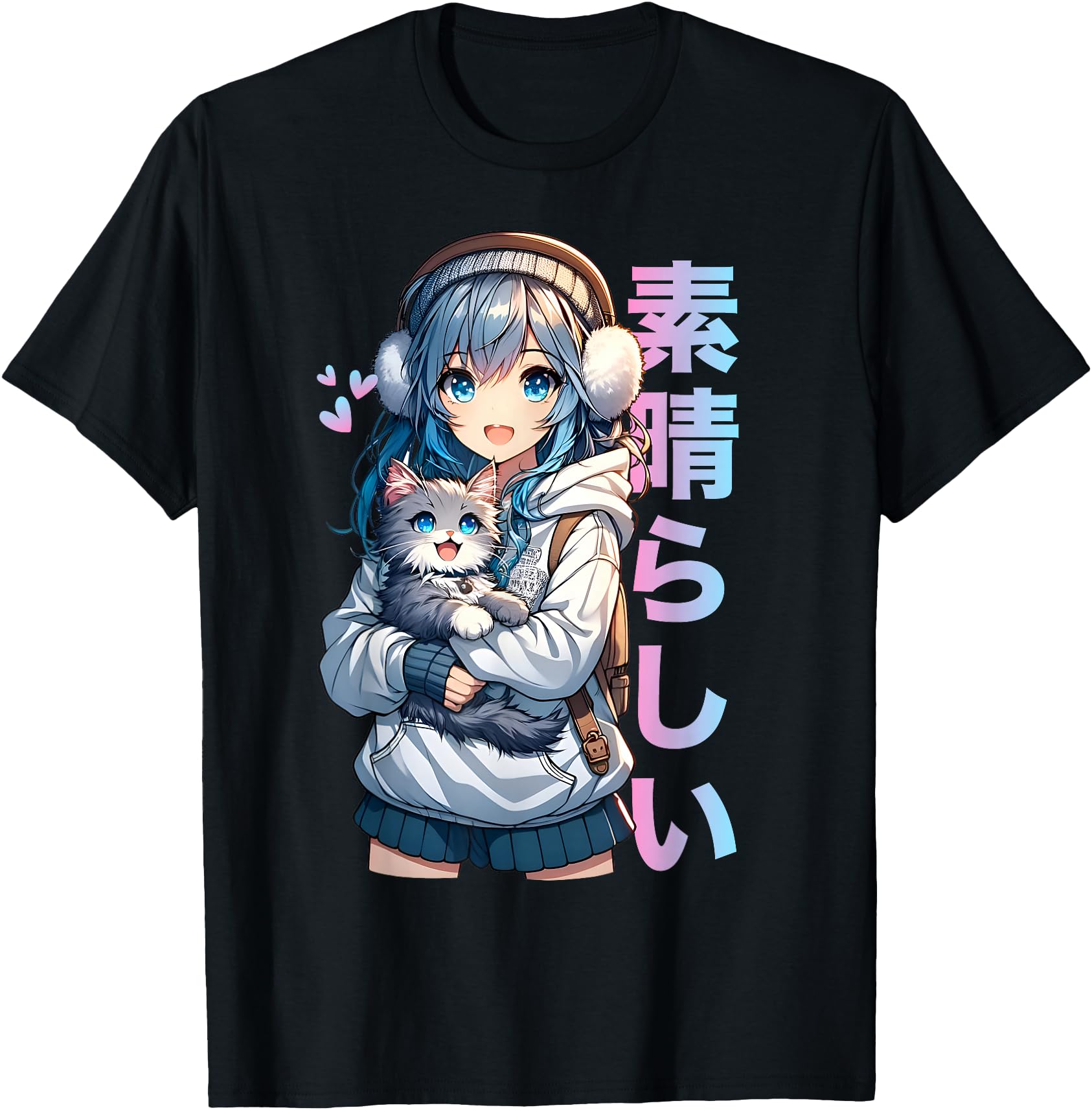 Handcrafted Anime Cat Cat Kawaii Hoodie - Casual Everyday Wear Unisex - T-Shirt, Sweatshirt, Hoodie