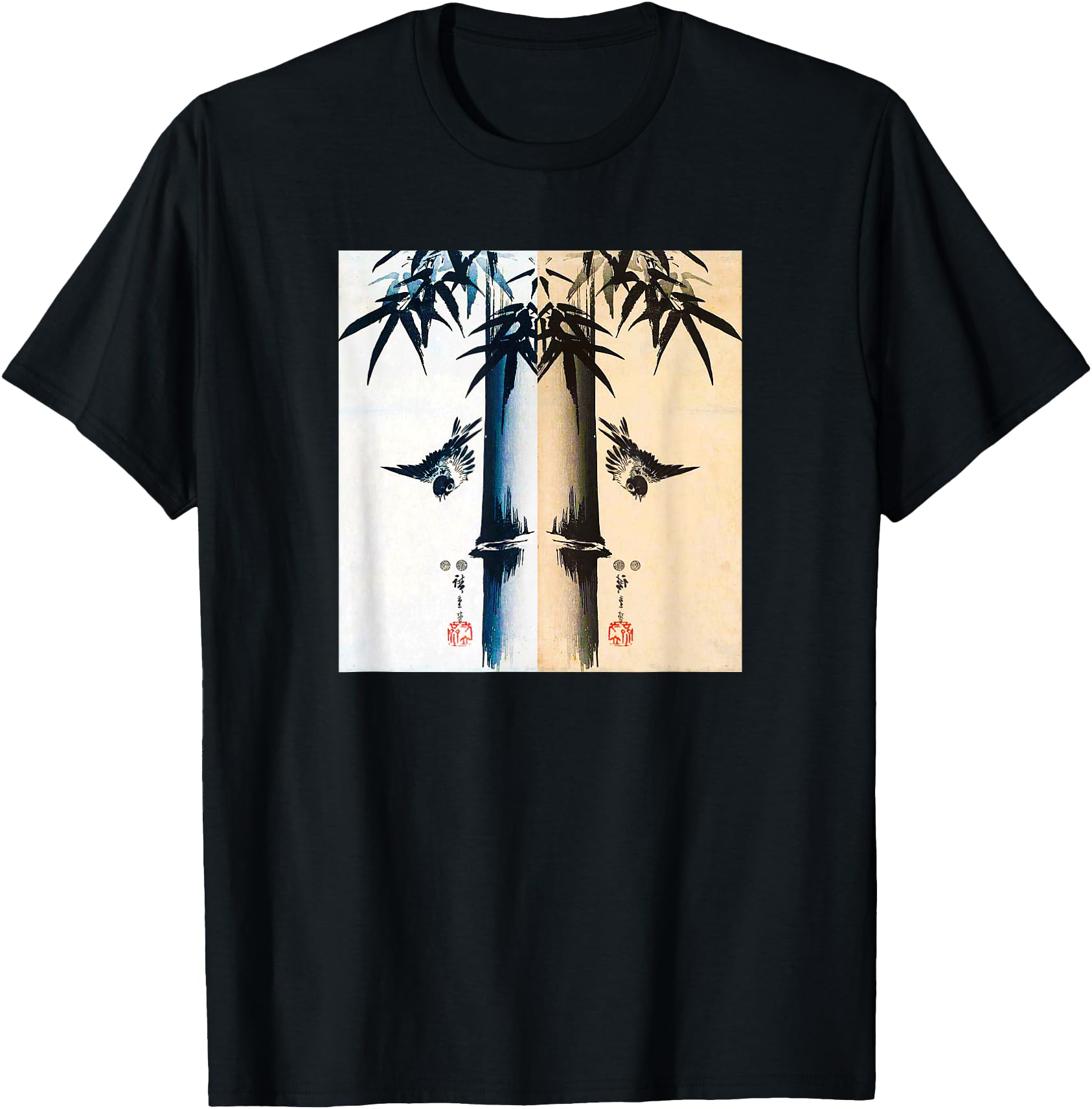 Handcrafted Japanese Bird And Bamboo T-Shirt - Custom Art Print Men Women - T-Shirt, Sweatshirt, Hoodie