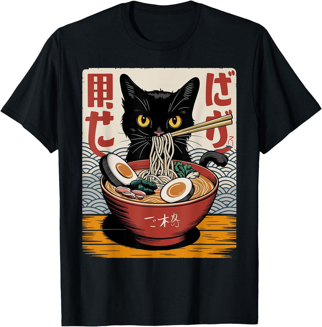 Cat Ramen Noodle Japanese Anime T-Shirt - Casual Everyday Wear Men Women - T-Shirt, Sweatshirt, Hoodie