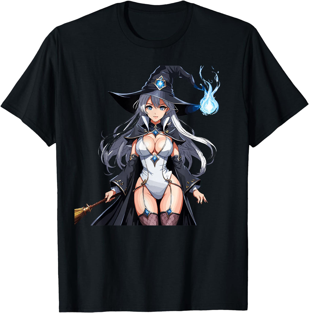 Sexy Waifu Wizard Anime Japanese Black T-Shirt - Graphic Print for Adults - T-Shirt, Sweatshirt, Hoodie