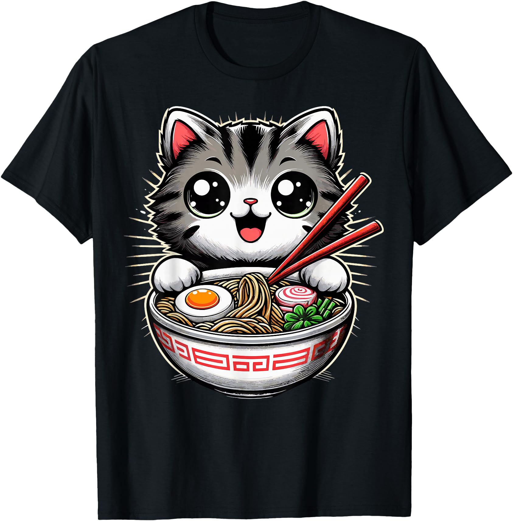 Exclusive Cat Ramen Noodles Anime Sweatshirt - Custom Art Print Unisex - T-Shirt, Sweatshirt, Hoodie