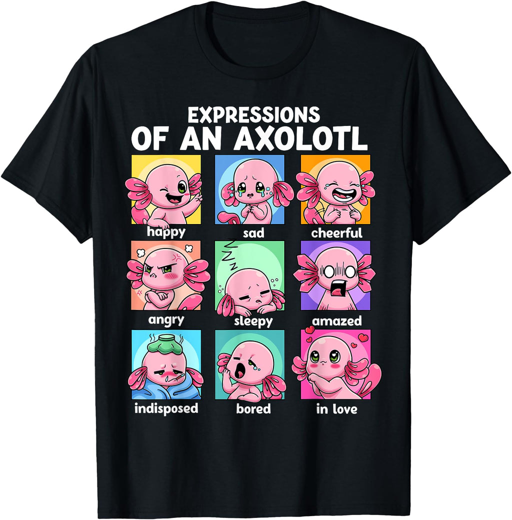 Axolotl Kawaii Axolotl Moods Anime T-Shirt - Novelty Apparel for Adults - T-Shirt, Sweatshirt, Hoodie