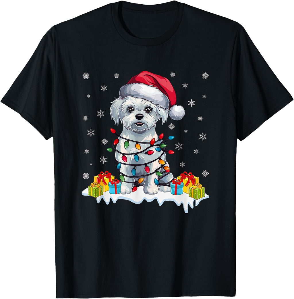 Handcrafted Lighting Maltese Dog Wearing Hoodie - Graphic Print for Adults - T-Shirt, Sweatshirt, Hoodie