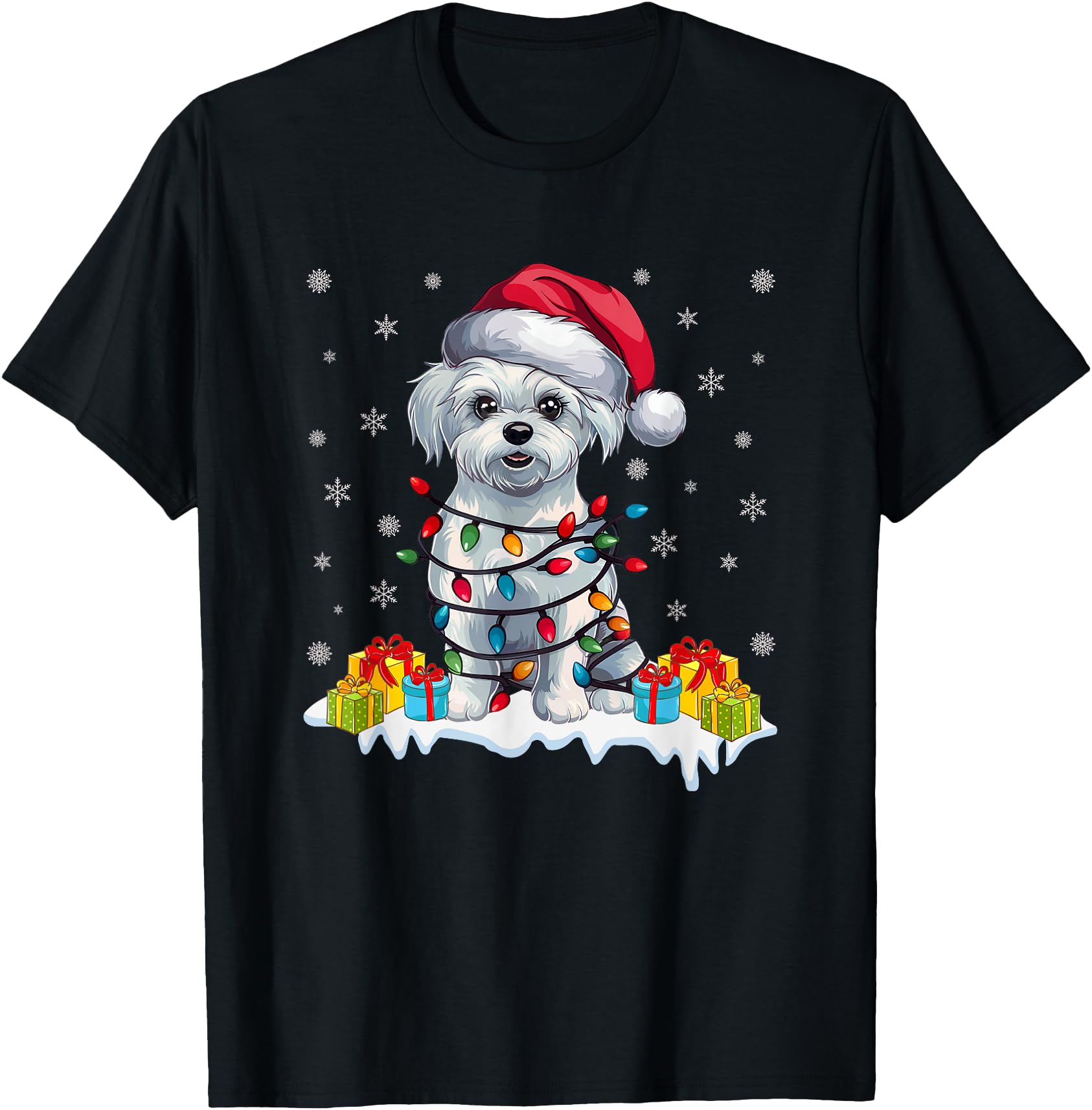 Handcrafted Lighting Maltese Dog Wearing Hoodie - Graphic Print for Adults - T-Shirt, Sweatshirt, Hoodie