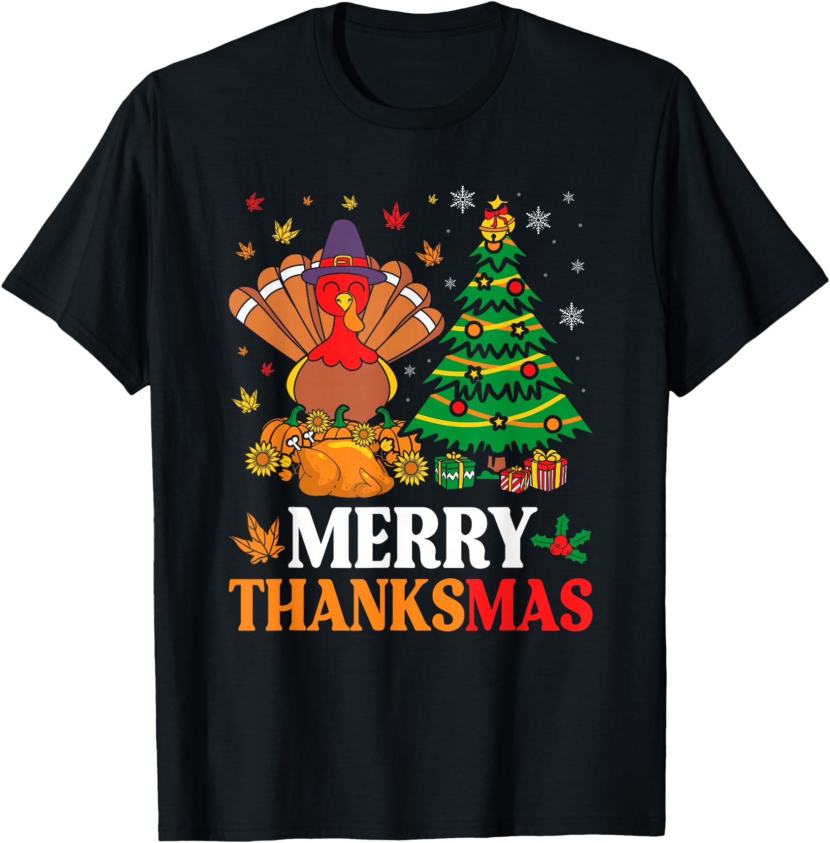 Merry Thanksmas Thanksgiving Turkey Sweatshirt - Graphic Print Men Women - T-Shirt, Sweatshirt, Hoodie