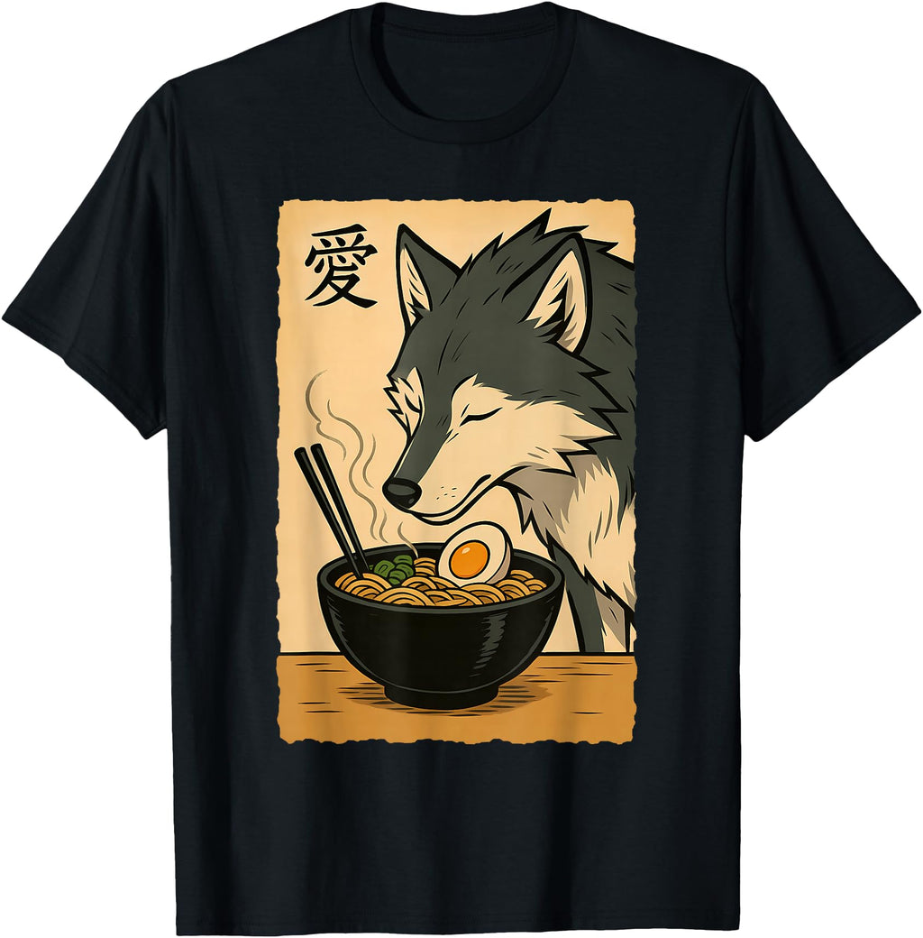 Handcrafted Wolf Ramen Japanese Art Sweatshirt - Aesthetic Graphic Unisex - T-Shirt, Sweatshirt, Hoodie