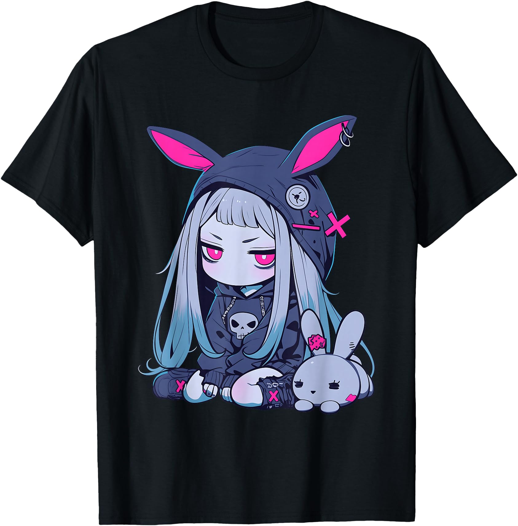 Handcrafted E Anime Goth Bunny Grunge Hoodie - Novelty Apparel Unisex - T-Shirt, Sweatshirt, Hoodie