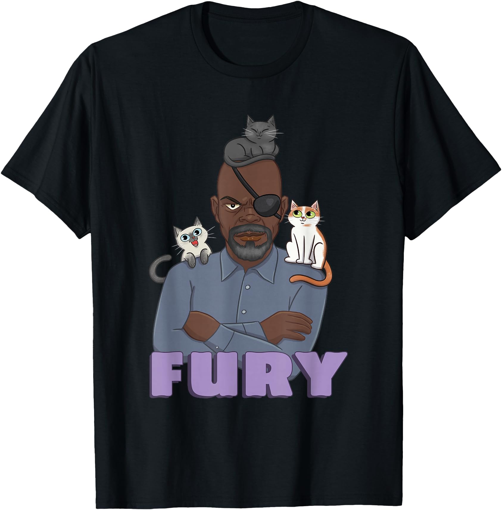 Marvel Marvels Nick Fury Flerken Chibi T-Shirt - Unique Graphic for Adults - T-Shirt, Sweatshirt, Hoodie