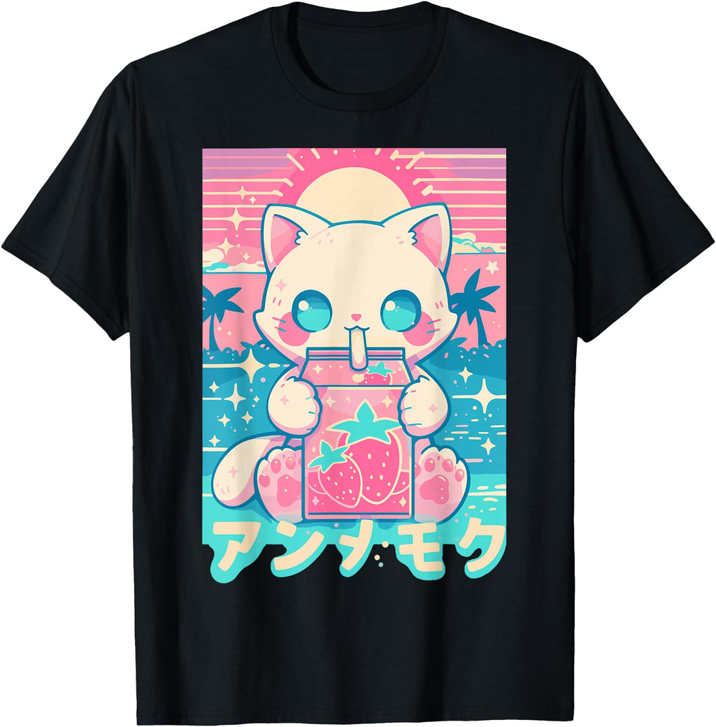 Exclusive Cat Strawberry Milk Anime 90S Hoodie - Unique Graphic for Adults - T-Shirt, Sweatshirt, Hoodie