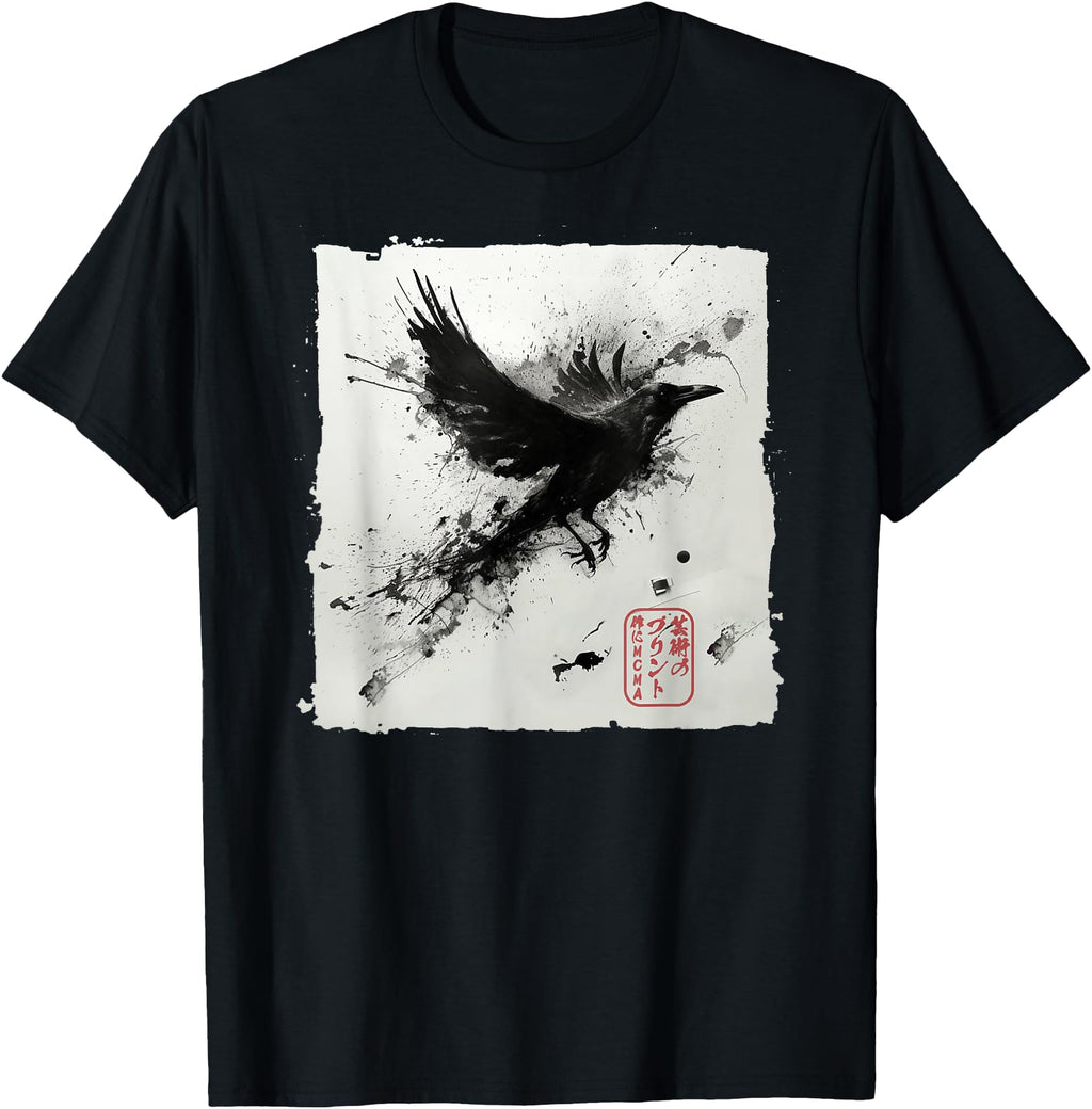 Japanese Art Ink Raven Crow T-Shirt - Fun Novelty Design Men Women - T-Shirt, Sweatshirt, Hoodie