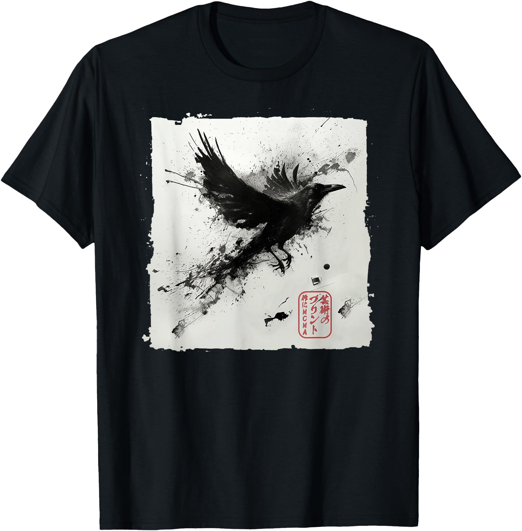 Japanese Art Ink Raven Crow T-Shirt - Fun Novelty Design Men Women - T-Shirt, Sweatshirt, Hoodie