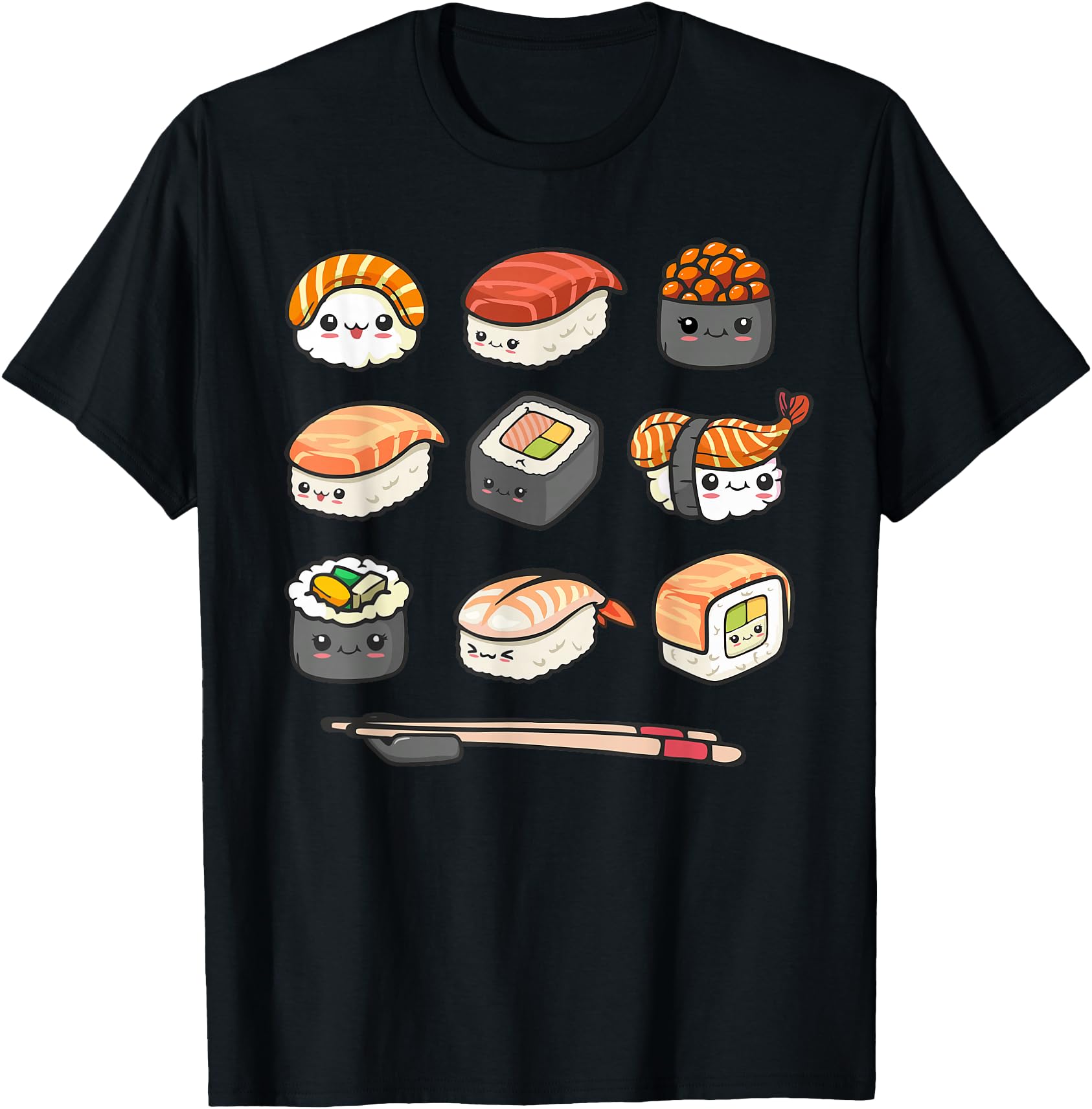 Original Happy Sushi Anime Kawaii Set T-Shirt - Graphic Print for Adults - T-Shirt, Sweatshirt, Hoodie