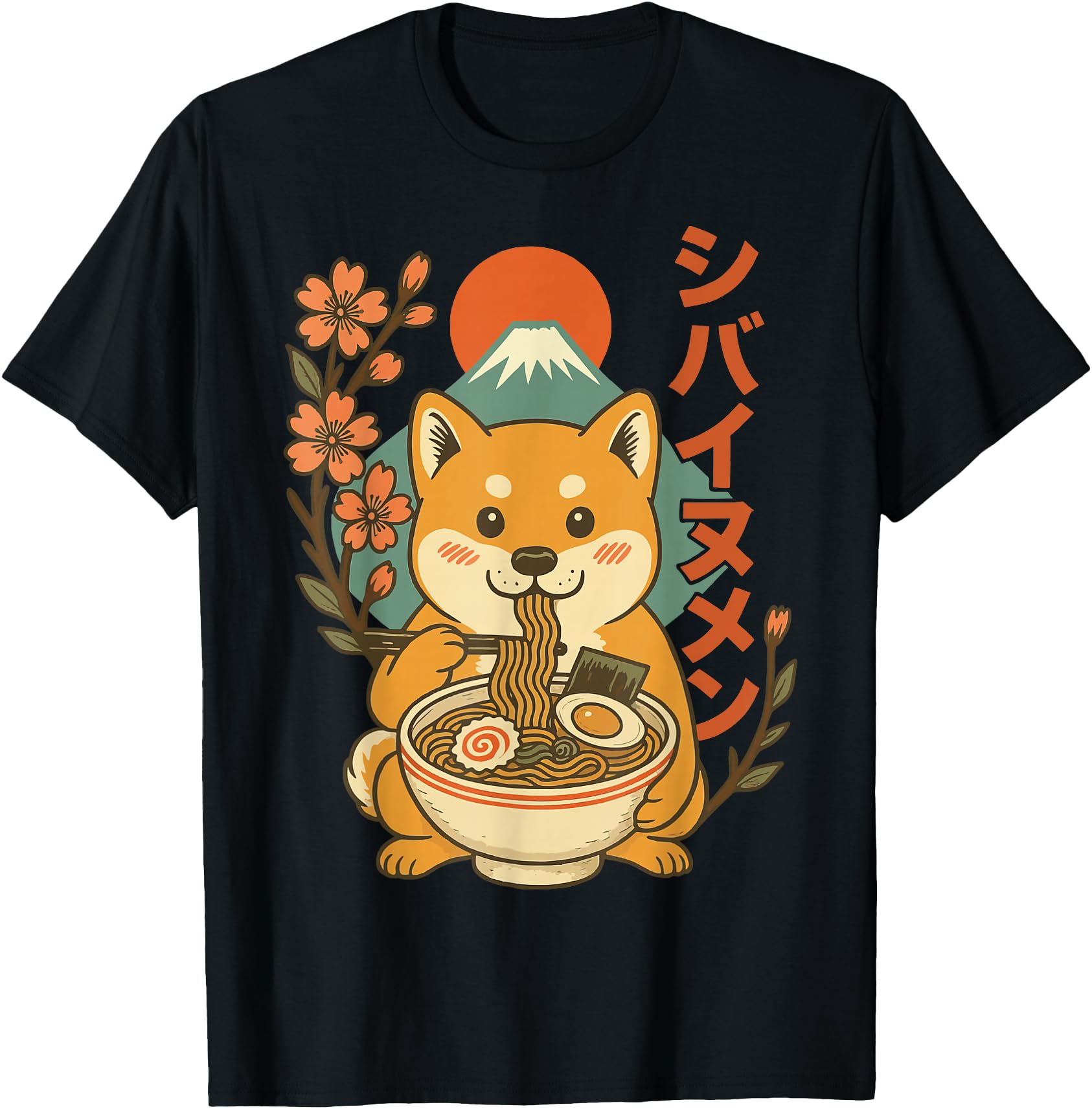 Original Anime Shiba Inu Eating Ramen T-Shirt - Minimalist Print Unisex - T-Shirt, Sweatshirt, Hoodie