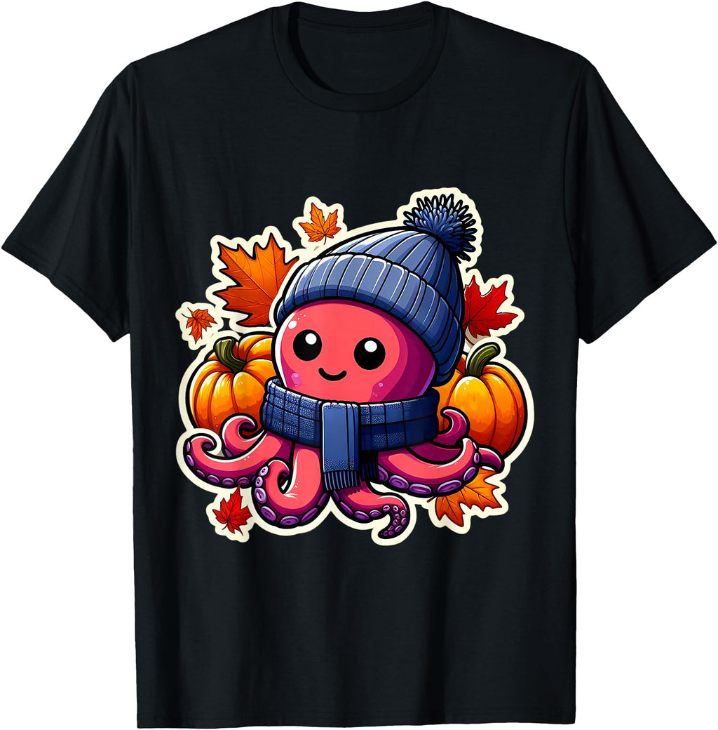 Autumn Fall Octopus Thanksgiving Sweatshirt - Casual Everyday Wear Unisex - T-Shirt, Sweatshirt, Hoodie