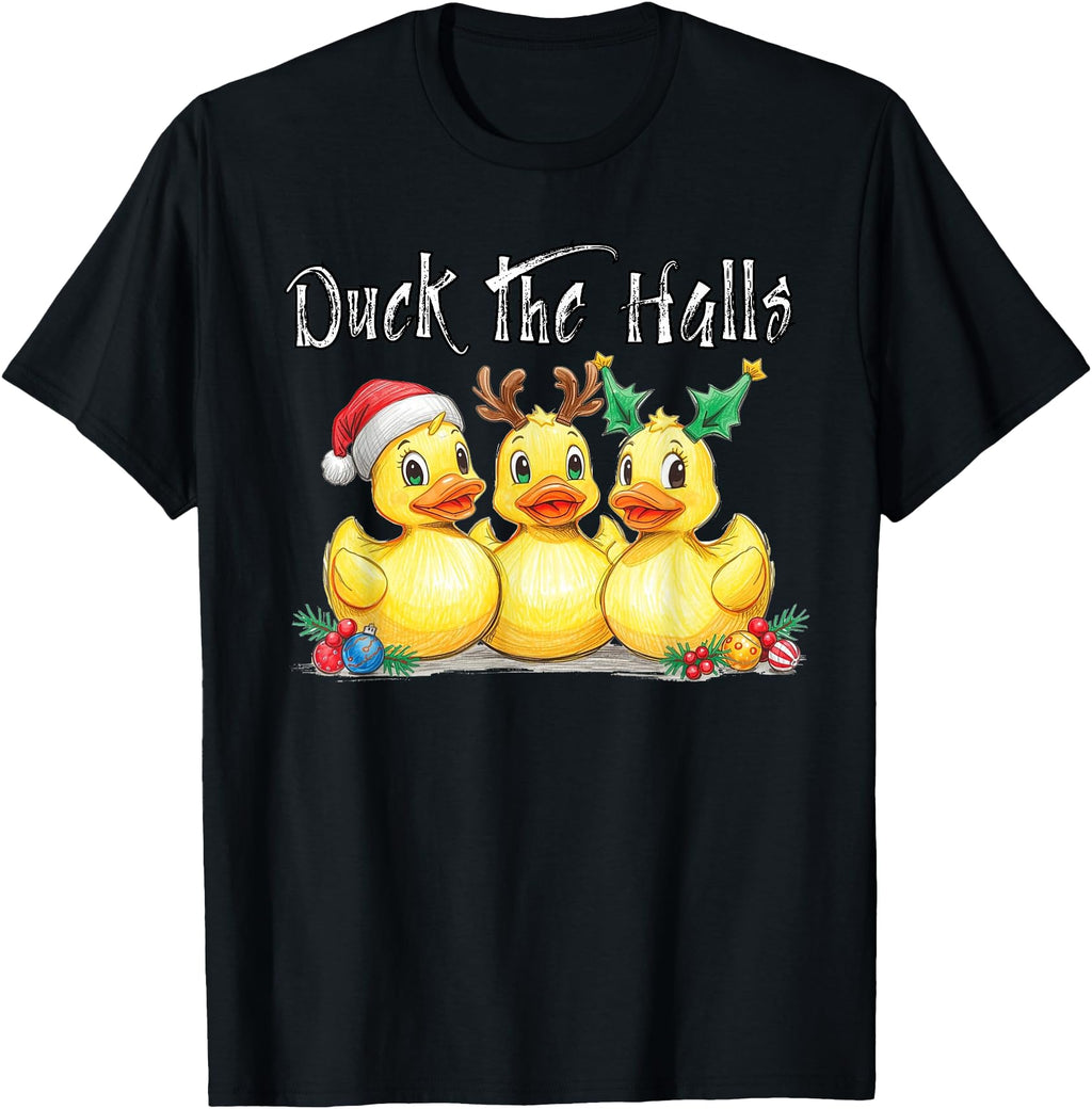 Duck Halls Santa Hat Reindeer Ears T-Shirt - Novelty Apparel Men Women - T-Shirt, Sweatshirt, Hoodie