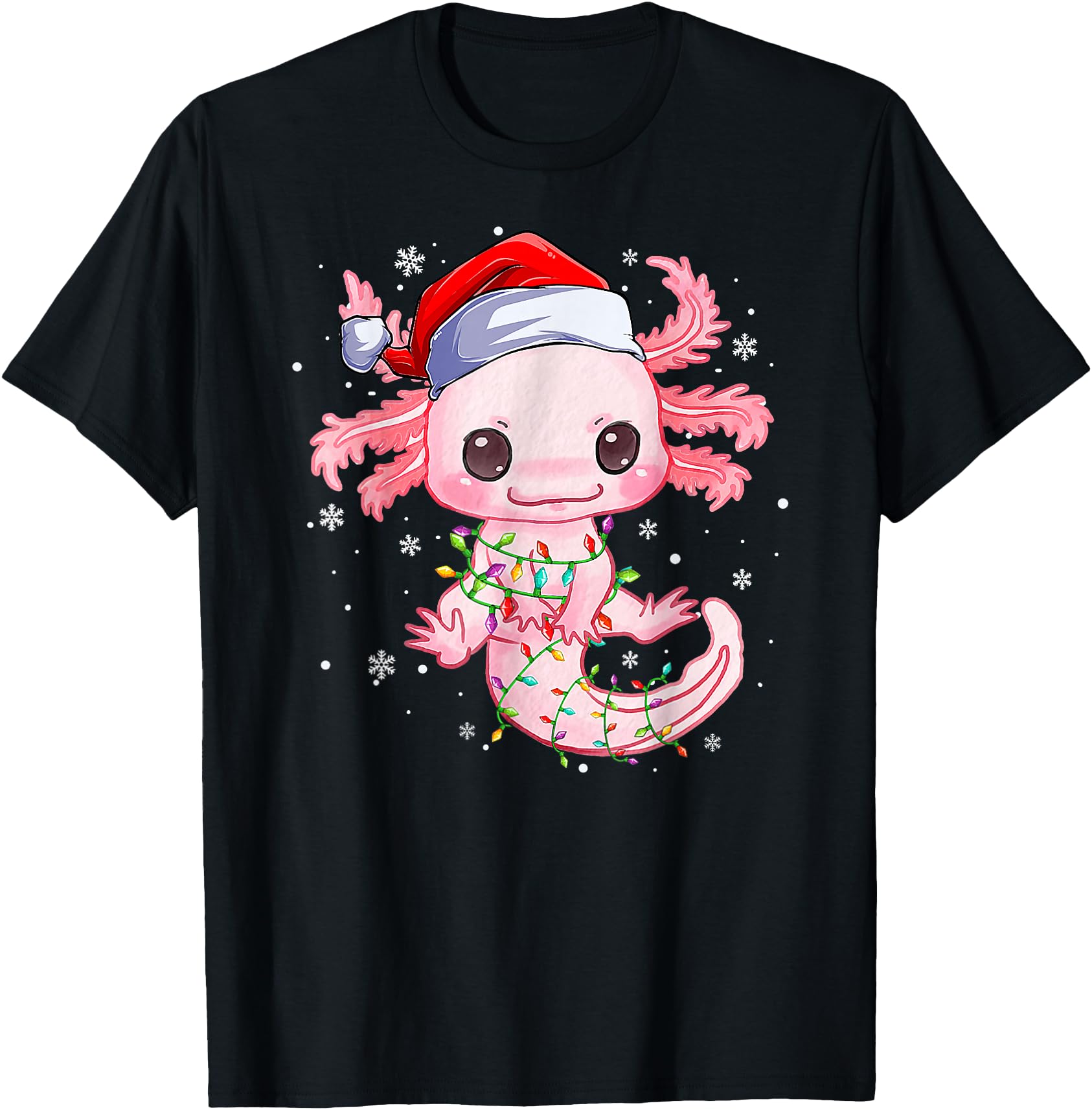 Axolotl Santa Hat Lights Japanese Anime Sweatshirt - Trendy Graphic Unisex - T-Shirt, Sweatshirt, Hoodie