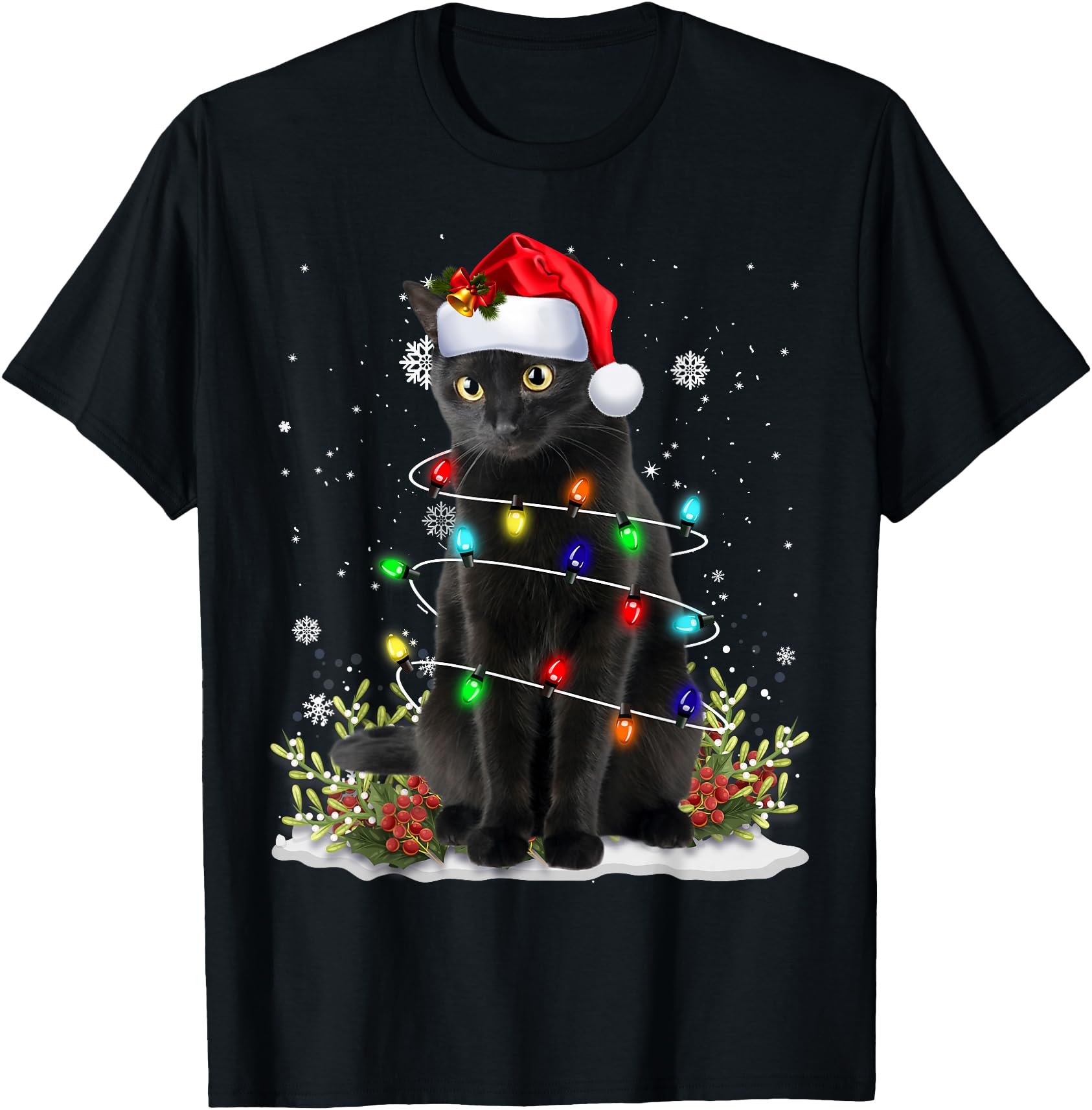 Handcrafted Black Cat Santa Hat Sweatshirt - Aesthetic Graphic for Adults - T-Shirt, Sweatshirt, Hoodie