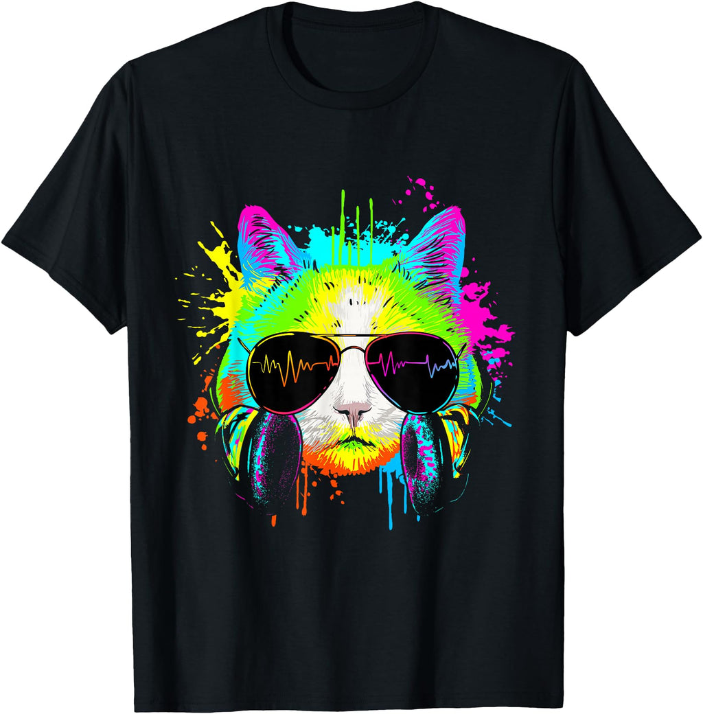 Kitten Colourful Rainbow Rave Music Dj Sweatshirt - Unique Graphic Unisex - T-Shirt, Sweatshirt, Hoodie