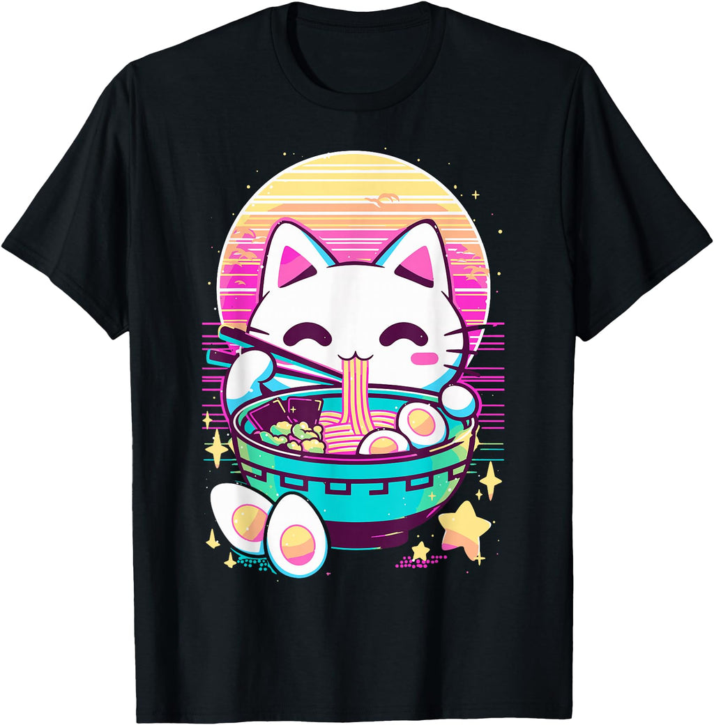 Anime Cat Eating Ramen Japanese Ramen Hoodie - Novelty Apparel for Adults - T-Shirt, Sweatshirt, Hoodie