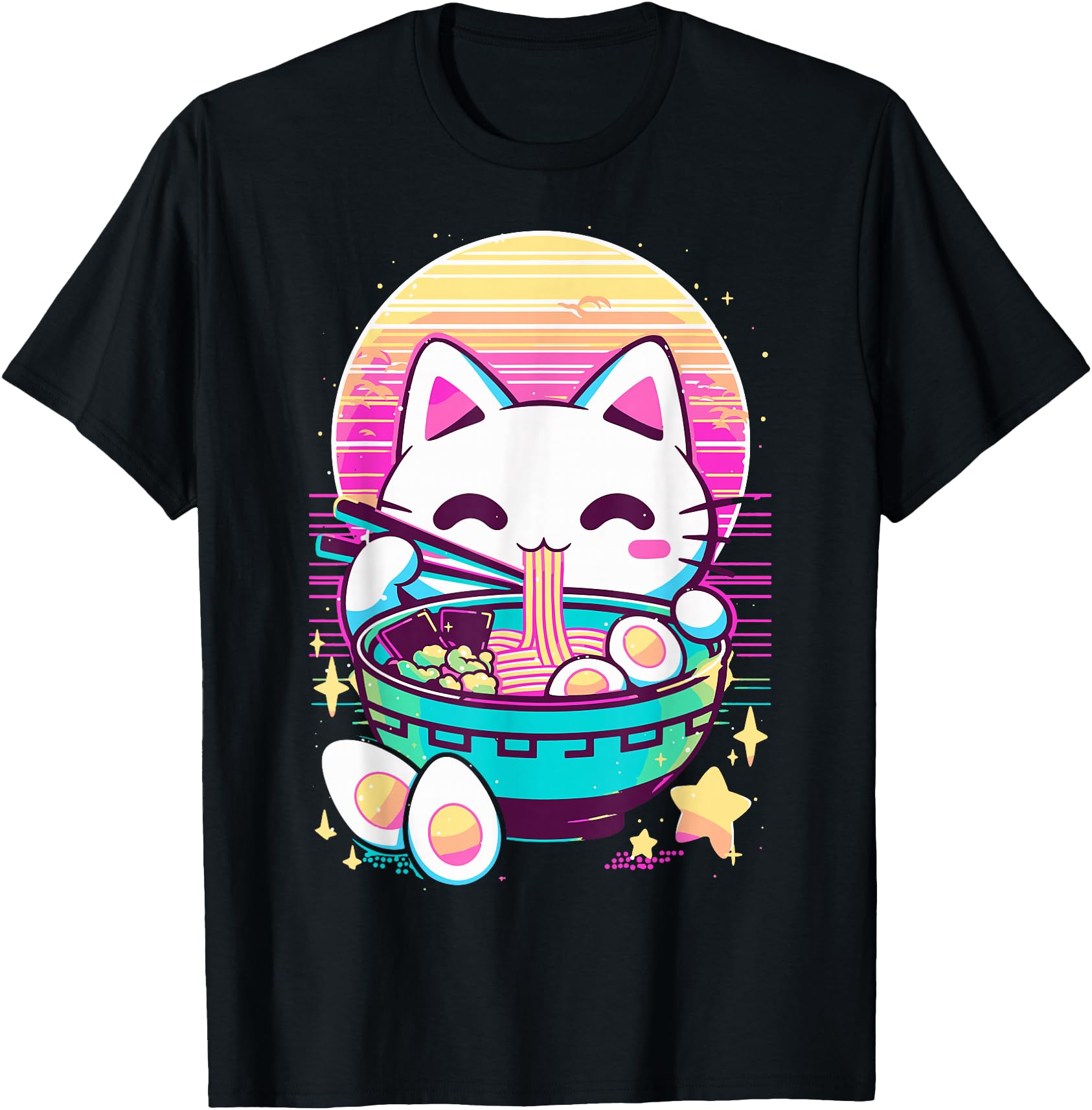 Anime Cat Eating Ramen Japanese Ramen Hoodie - Novelty Apparel for Adults - T-Shirt, Sweatshirt, Hoodie