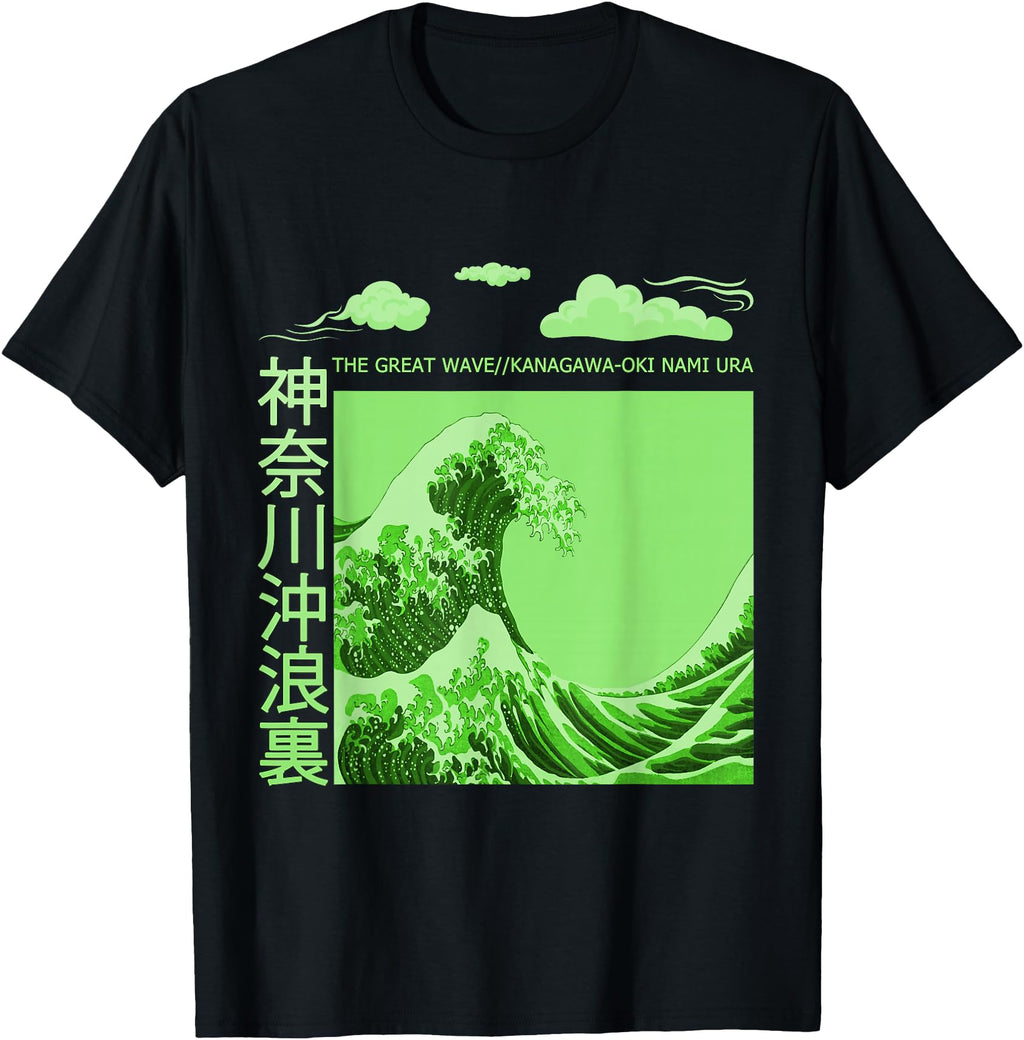 Big Wavy Japanese Green Color Exclusive T-Shirt - Graphic Print for Adults - T-Shirt, Sweatshirt, Hoodie