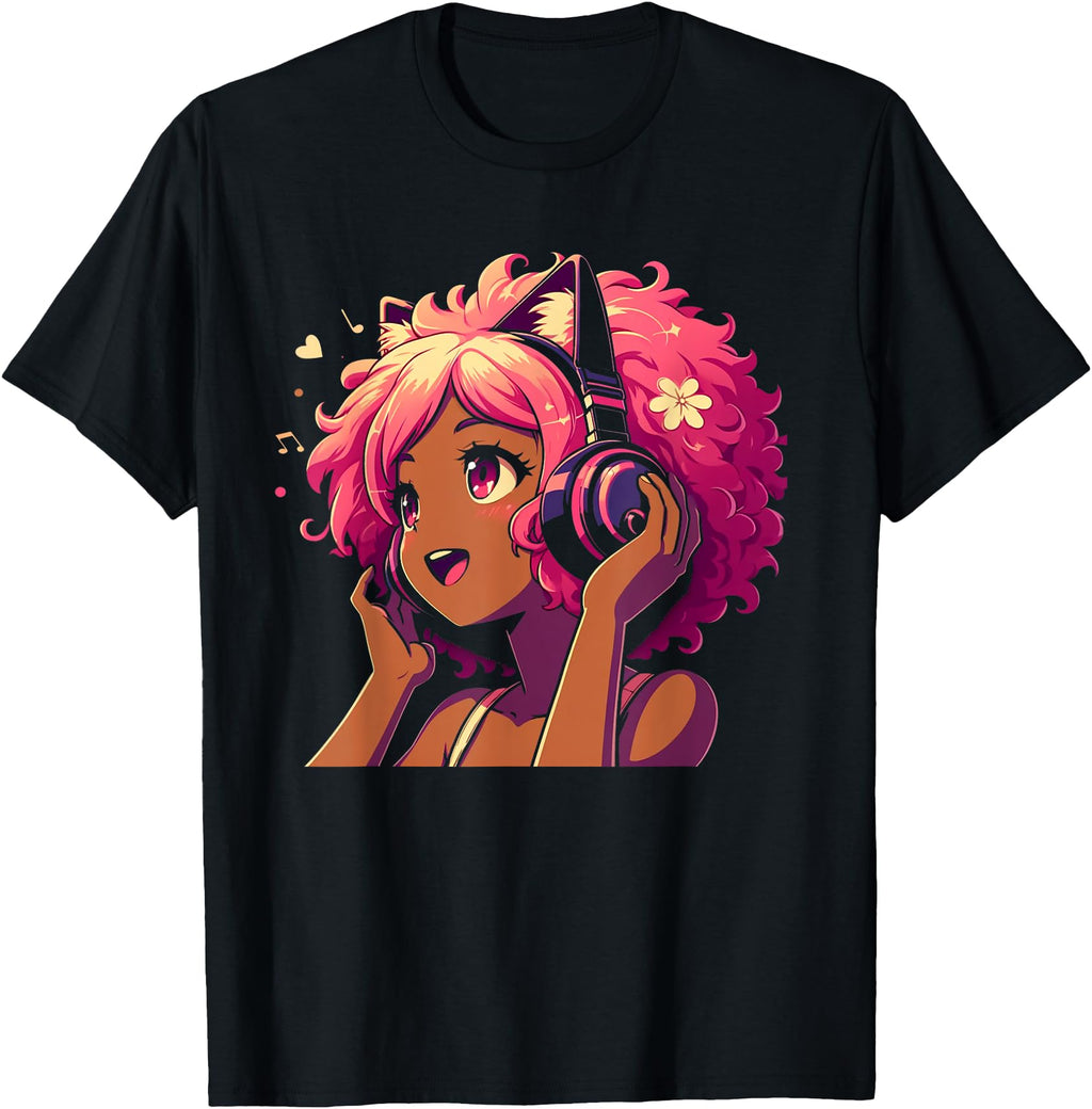 Anime And Music Black Anime Afro African Hoodie - Graphic Print Unisex - T-Shirt, Sweatshirt, Hoodie