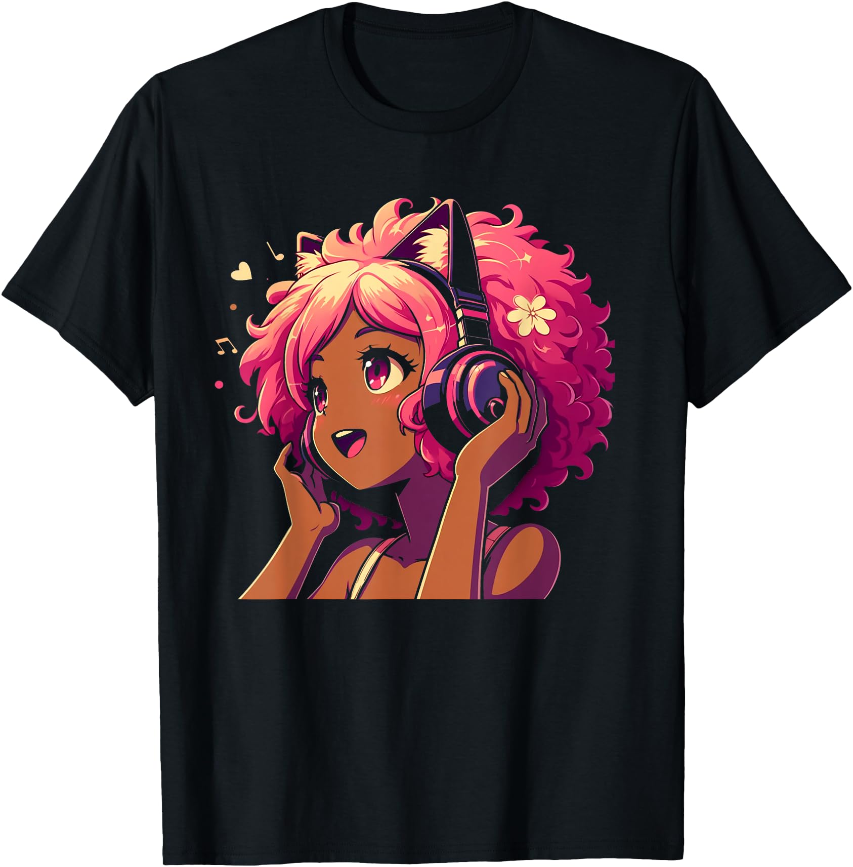 Anime And Music Black Anime Afro African Hoodie - Graphic Print Unisex - T-Shirt, Sweatshirt, Hoodie