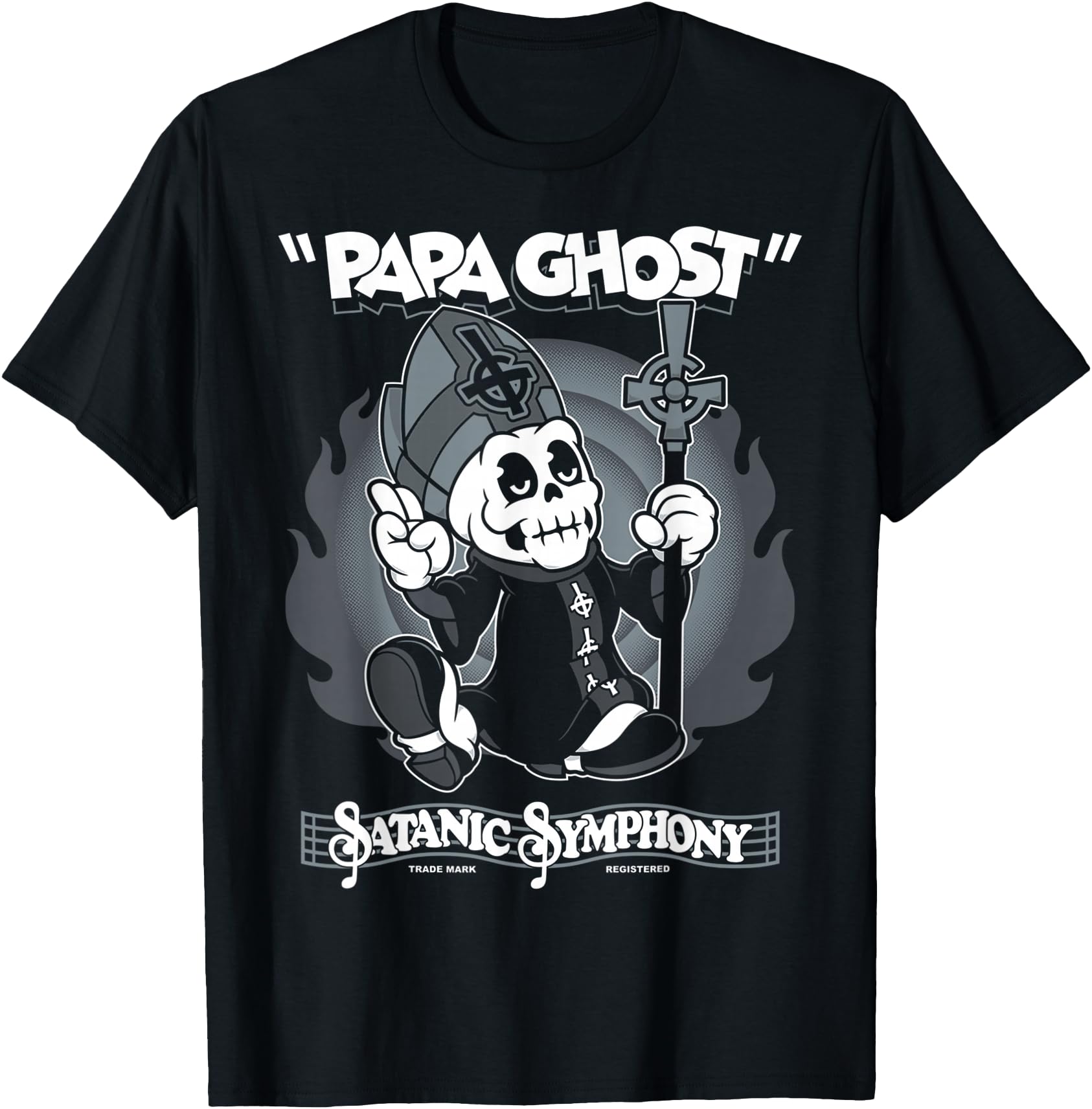 Papa Ghost Cartoon Satanic Symphony T-Shirt - Novelty Apparel for Adults - T-Shirt, Sweatshirt, Hoodie