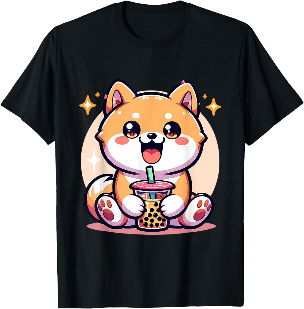 Kawaii Shiba Inu Dog Bubble Tea T-Shirt - Casual Everyday Wear Men Women - T-Shirt, Sweatshirt, Hoodie
