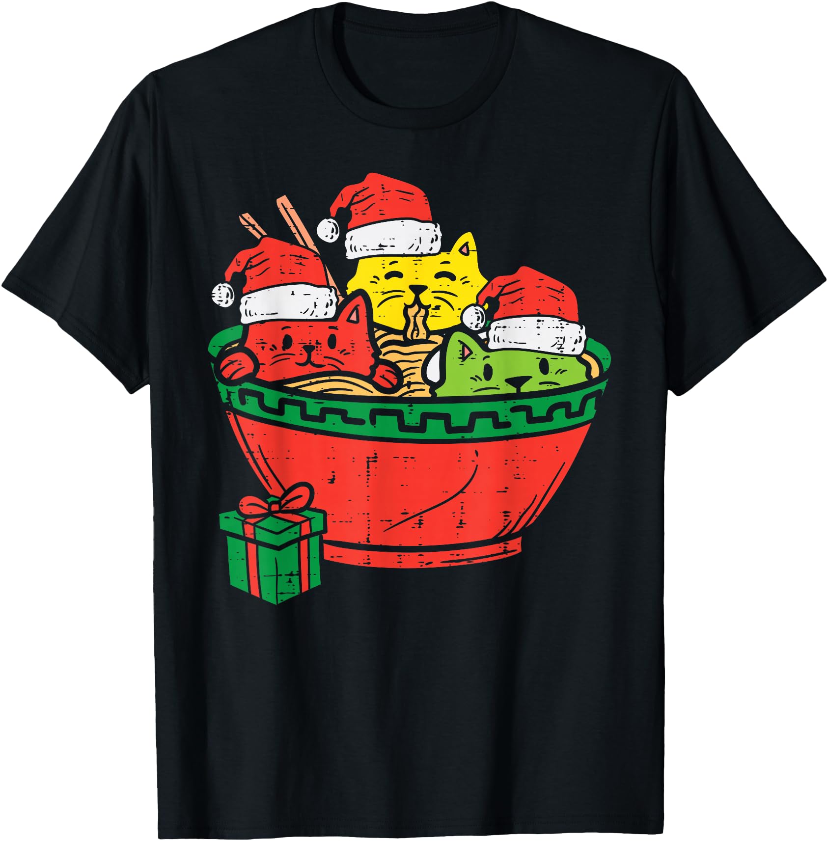 Authentic Santa Ramen Cats Anime Rare T-Shirt - Minimalist Print for Adults - T-Shirt, Sweatshirt, Hoodie