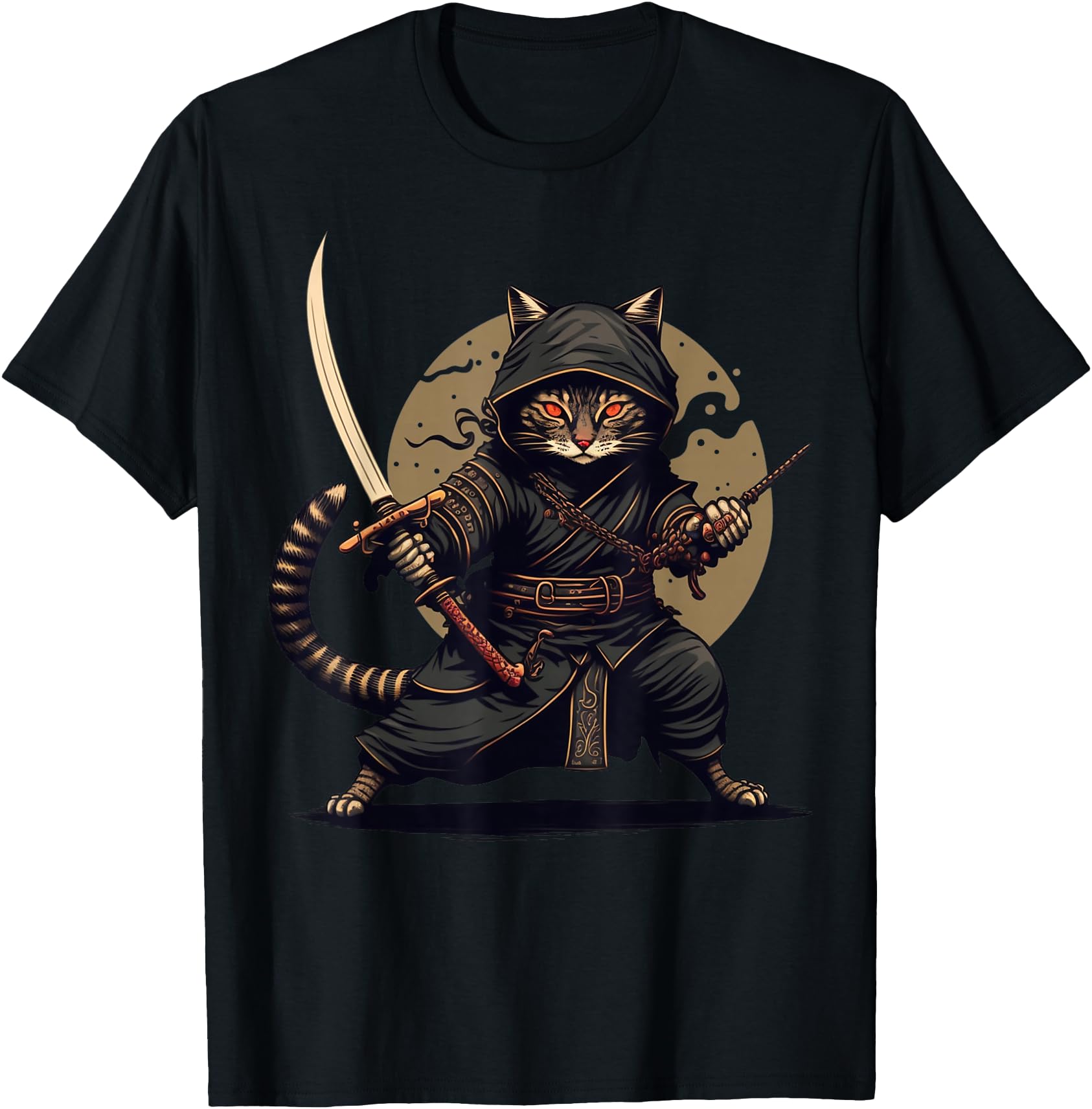 Authentic Ninja Cat Japanese Samurai T-Shirt - Casual Everyday Wear Unisex - T-Shirt, Sweatshirt, Hoodie